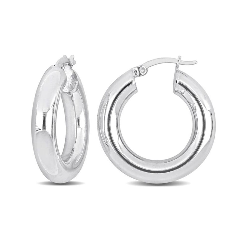Sterling Silver Polished Round Hoop Earrings (1 Inch)